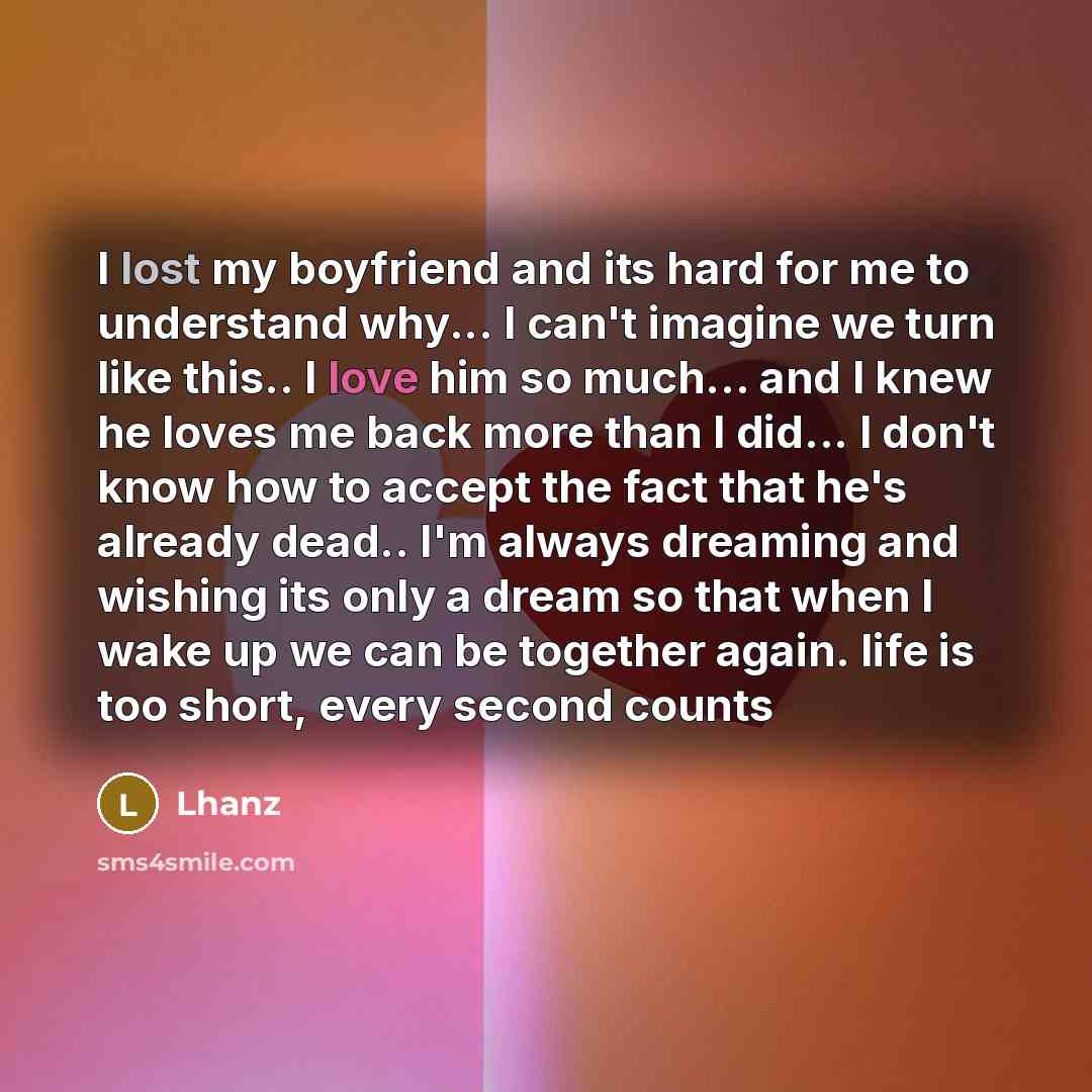 “I lost my boyfriend and its hard for me to…” quote by Lhanz