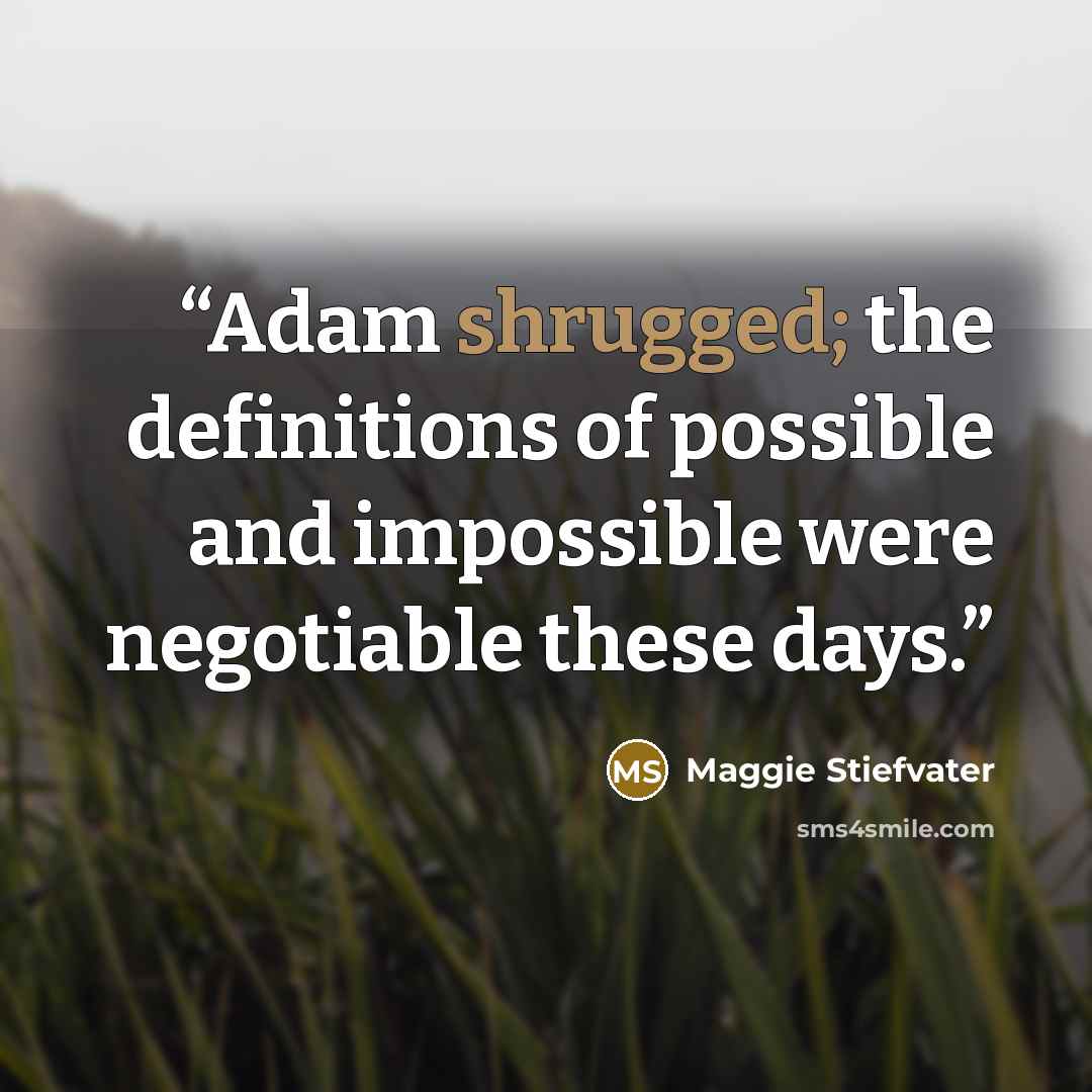 “Adam shrugged; the definitions of possible and impossible were negotiable these days.” quote by Maggie Stiefvater