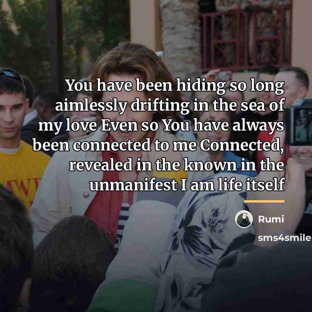 “You have been hiding so long aimlessly drifting in the…” quote by Rumi