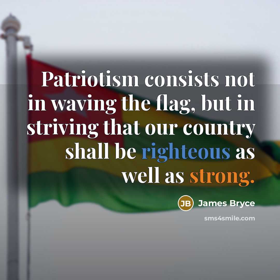 “Patriotism consists not in waving the flag, but in striving…” quote by James Bryce