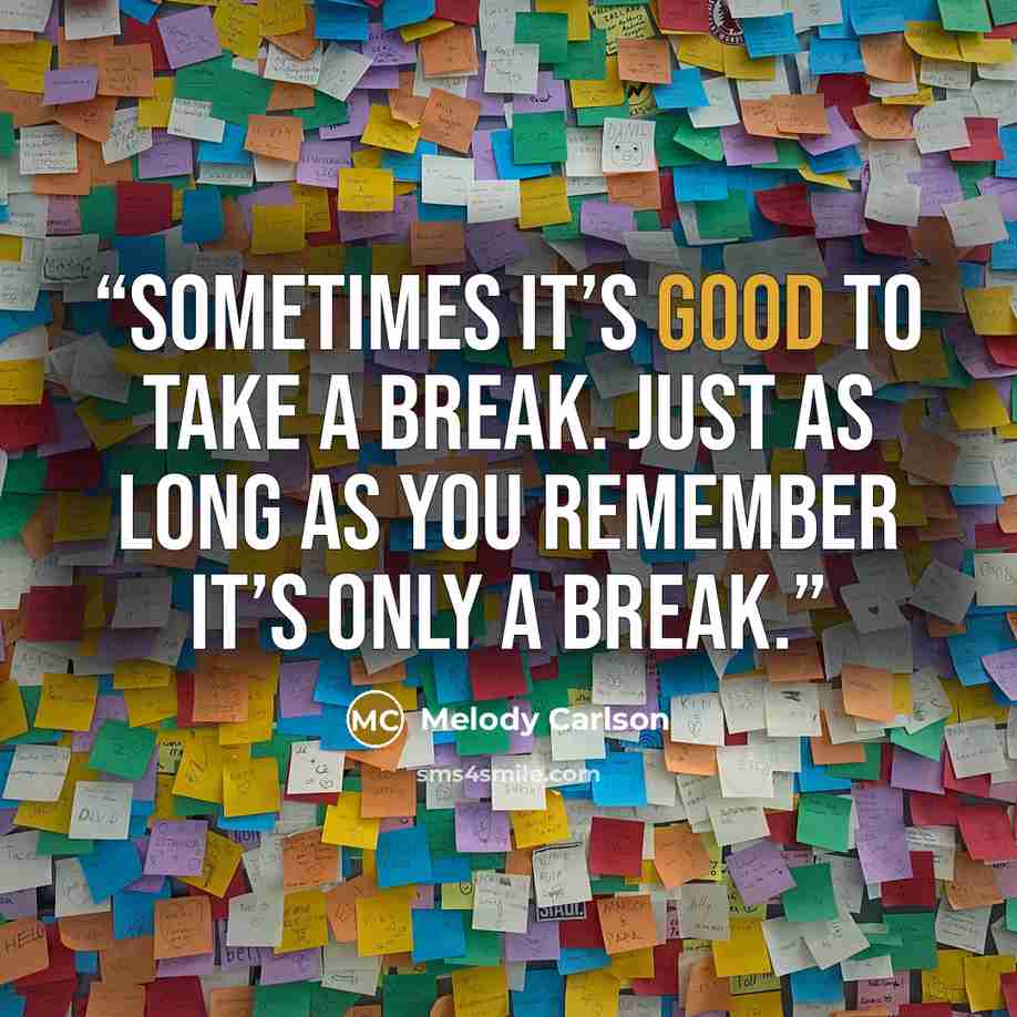 “Sometimes it’s good to take a break. Just as long as you remember it’s only a break.” quote by Melody Carlson