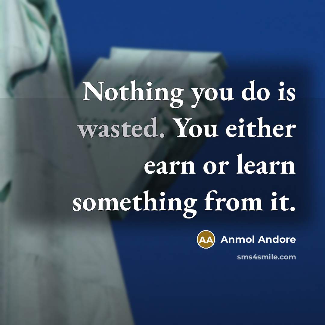 “Nothing you do is wasted. You either earn or learn something from it.” quote by Anmol Andore