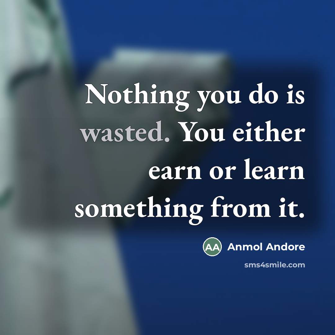 “Nothing you do is wasted. You either earn or learn…” quote by Anmol Andore