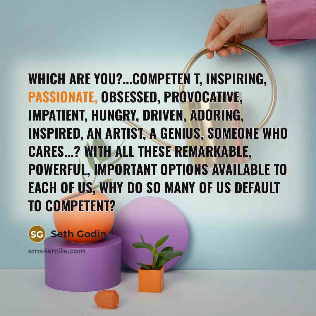 “Which are you?...competen t, inspiring, passionate, obsessed, provocative, impatient, hungry,…” quote by Seth Godin