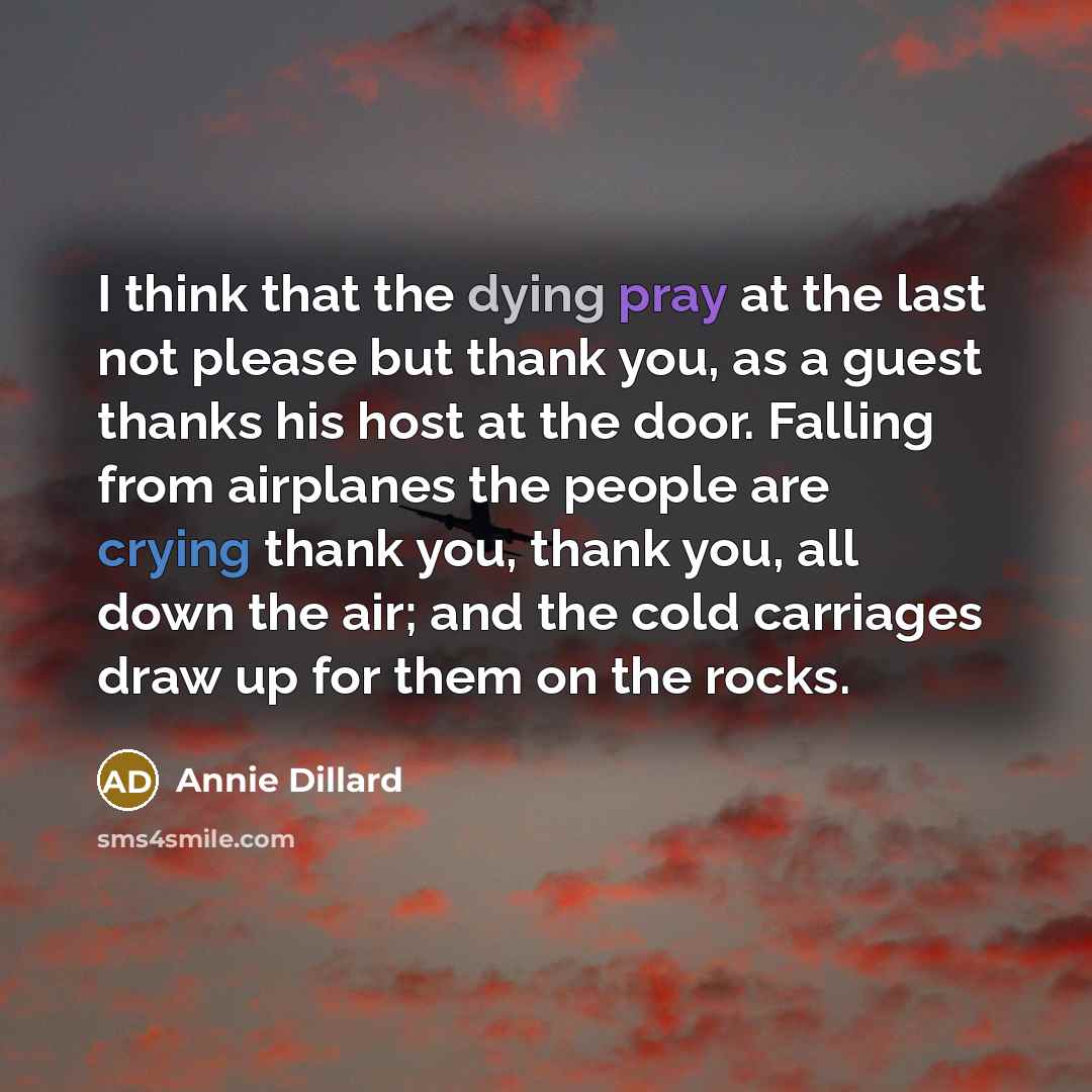 “I think that the dying pray at the last not…” quote by Annie Dillard