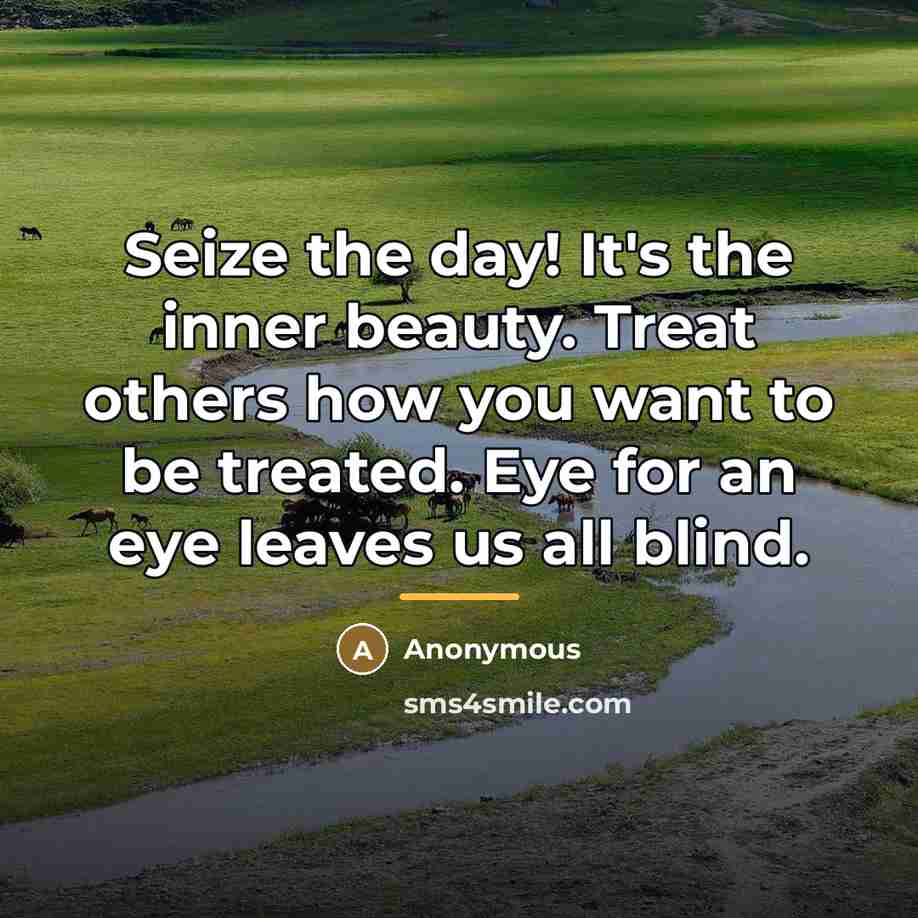 “Seize the day! It's the inner beauty. Treat others how…” quote by Anonymous