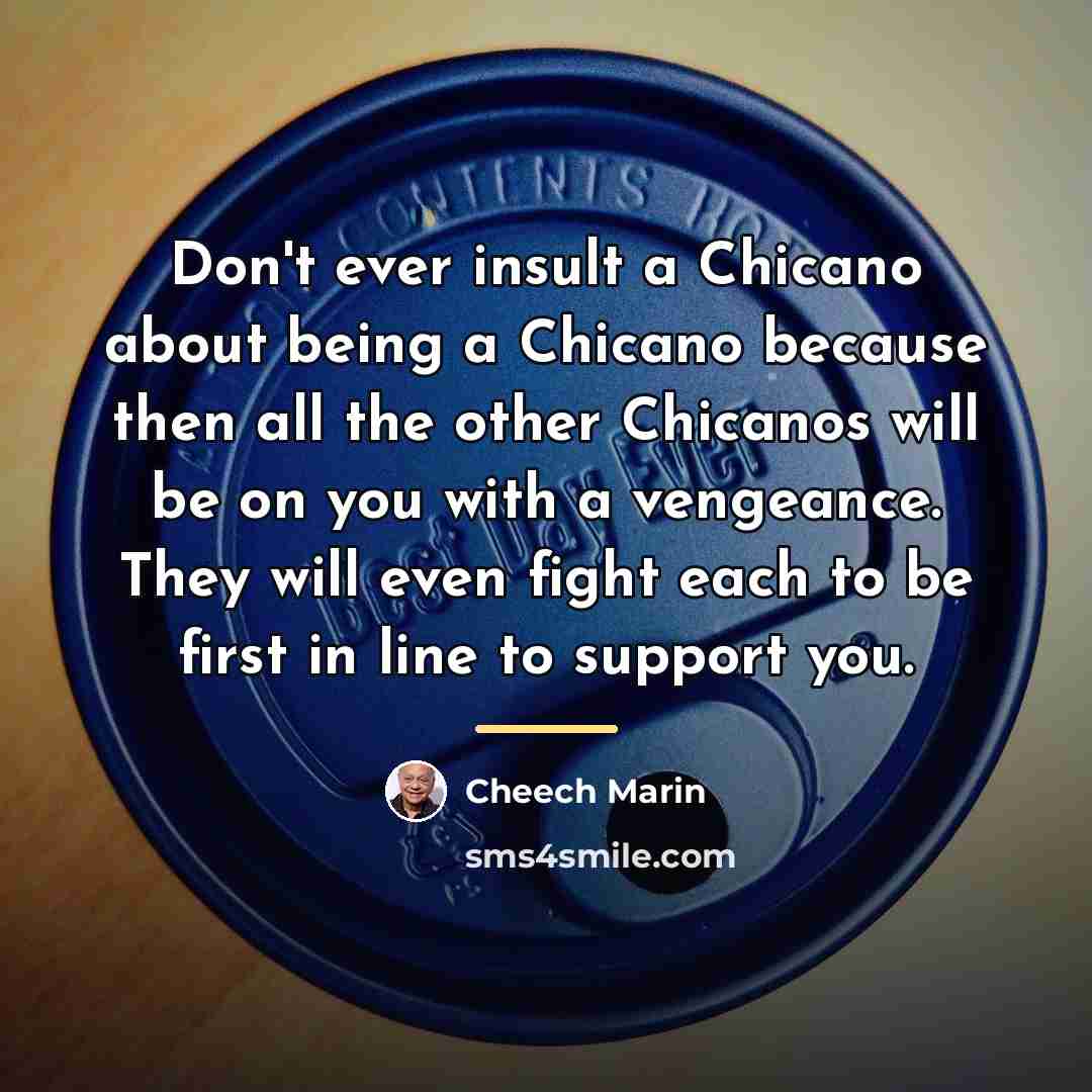 “Don't ever insult a Chicano about being a Chicano because…” quote by Cheech Marin