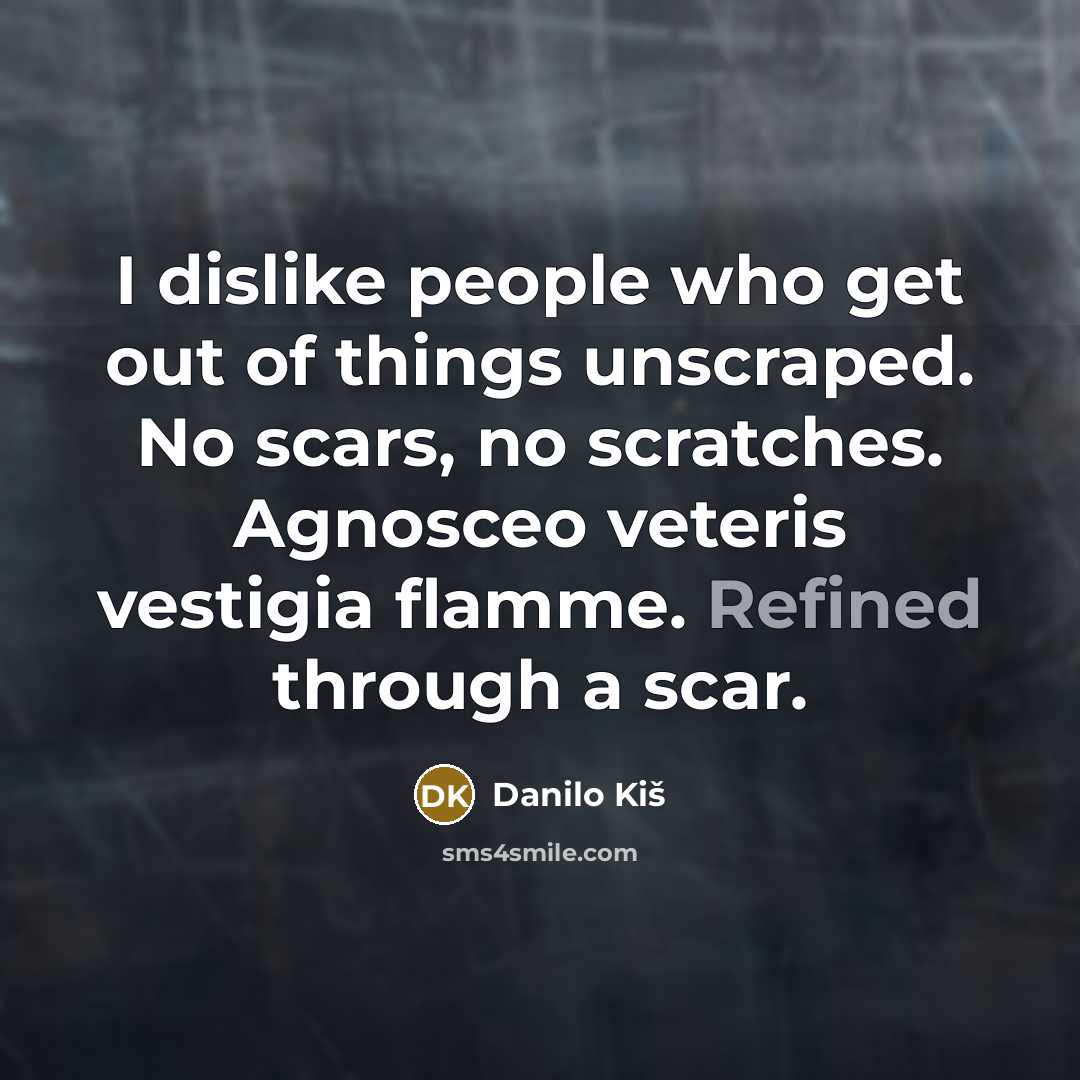 “I dislike people who get out of things unscraped. No…” quote by Danilo Kis
