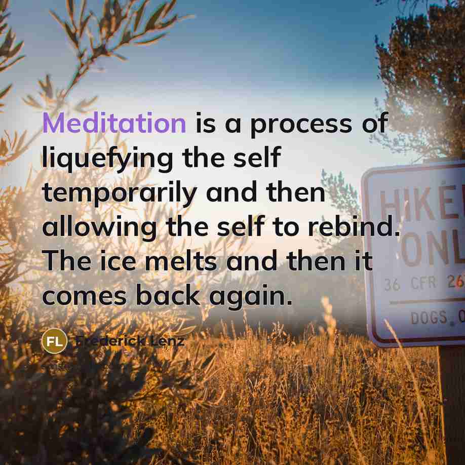 “Meditation is a process of liquefying the self temporarily and…” quote by Frederick Lenz