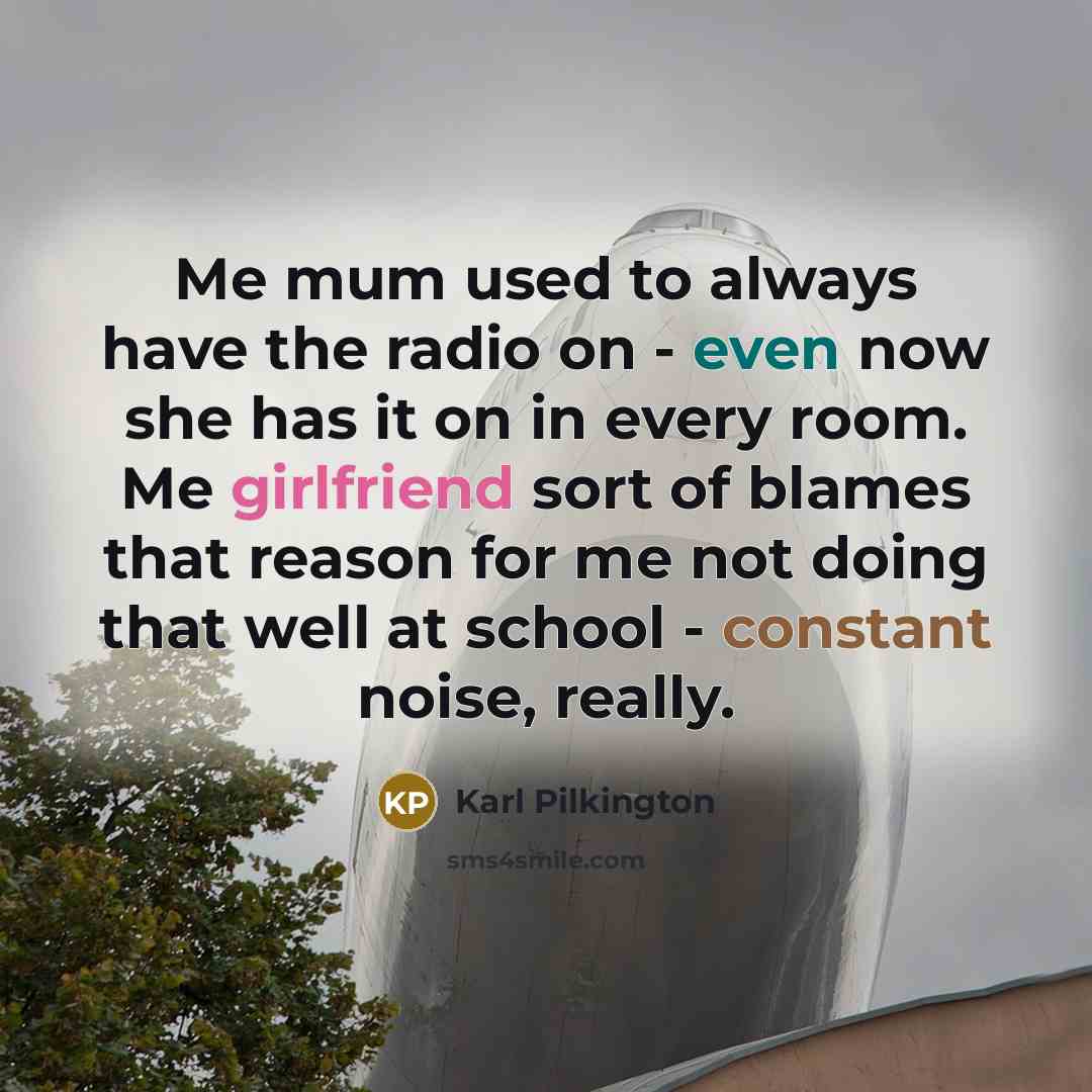 “Me mum used to always have the radio on -…” quote by Karl Pilkington