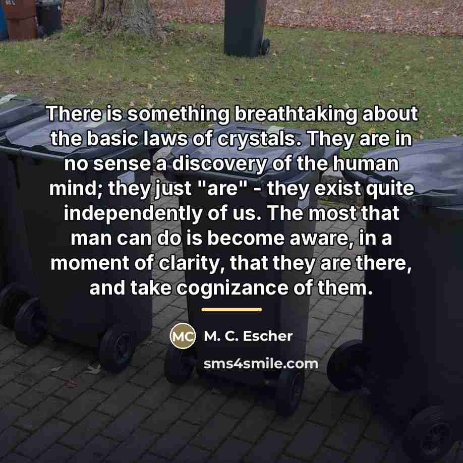 “There is something breathtaking about the basic laws of crystals.…” quote by M. C. Escher