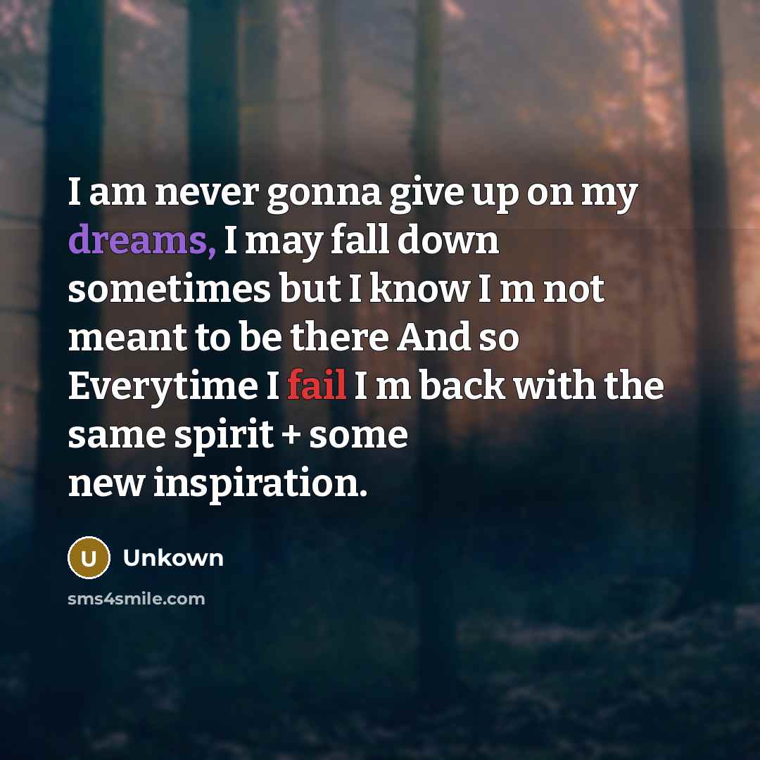 “I am never gonna give up on my dreams, I…” quote by Unkown