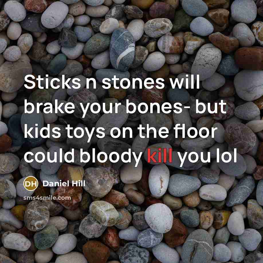 “Sticks n stones will brake your bones- but kids toys…” quote by Daniel Hill