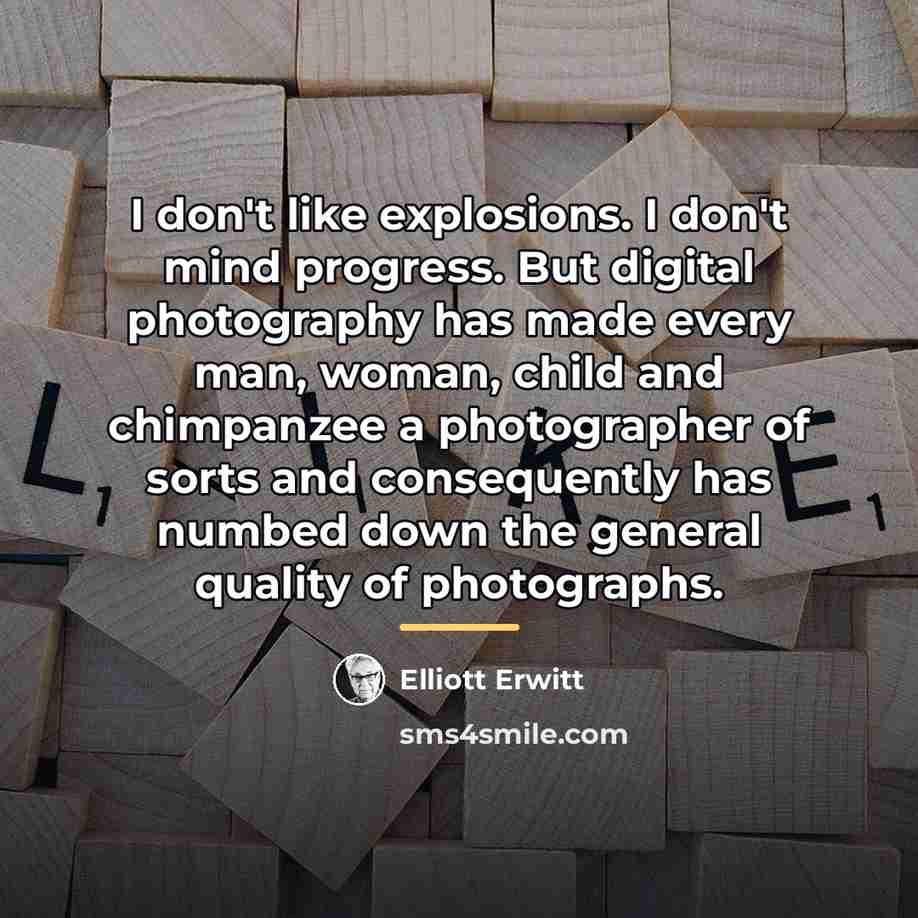 “I don't like explosions. I don't mind progress. But digital…” quote by Elliott Erwitt