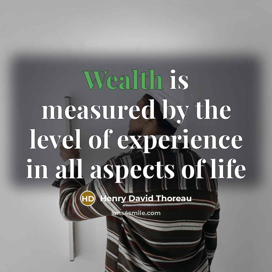 “Wealth is measured by the level of experience in all…” quote by Henry David Thoreau