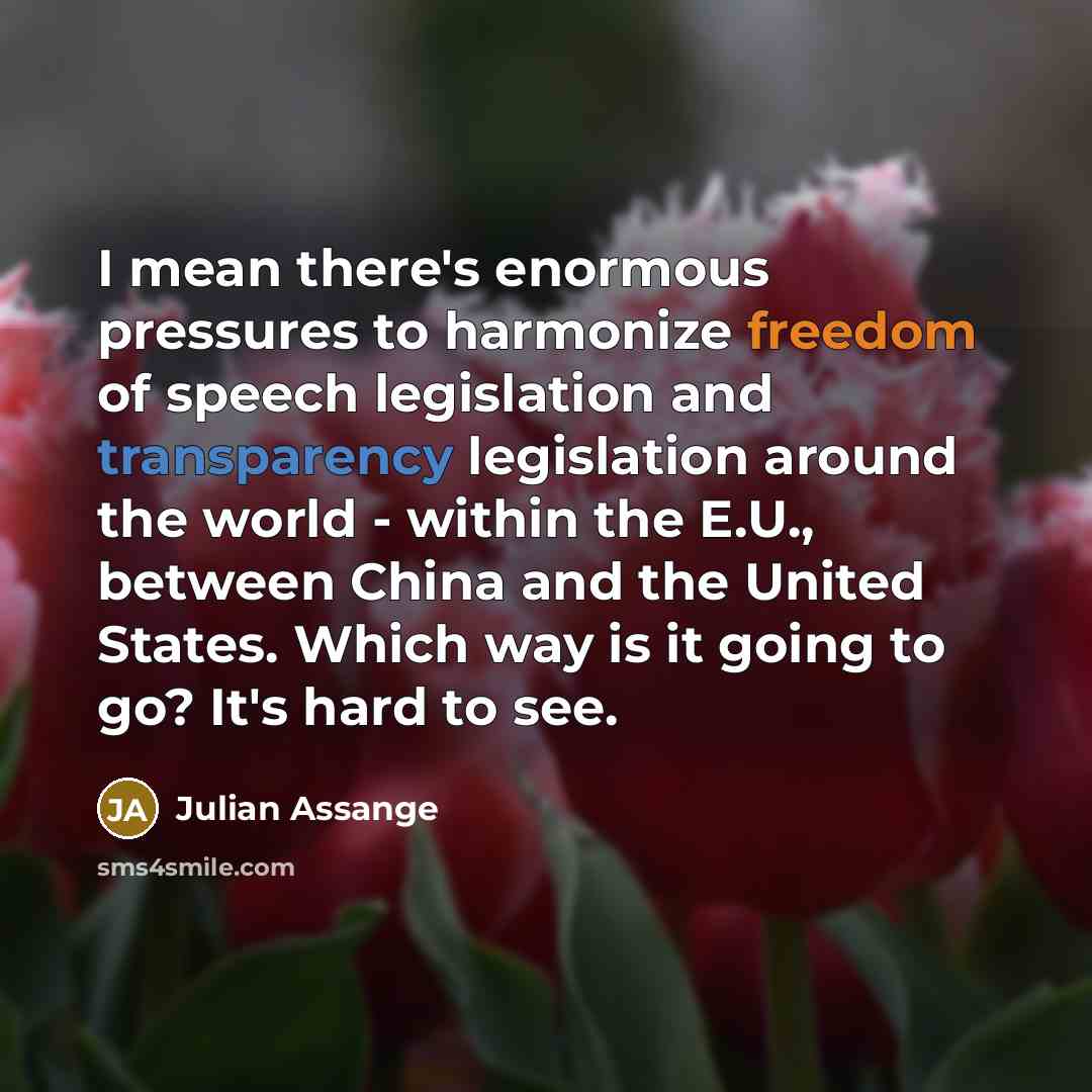 “I mean there's enormous pressures to harmonize freedom of speech…” quote by Julian Assange