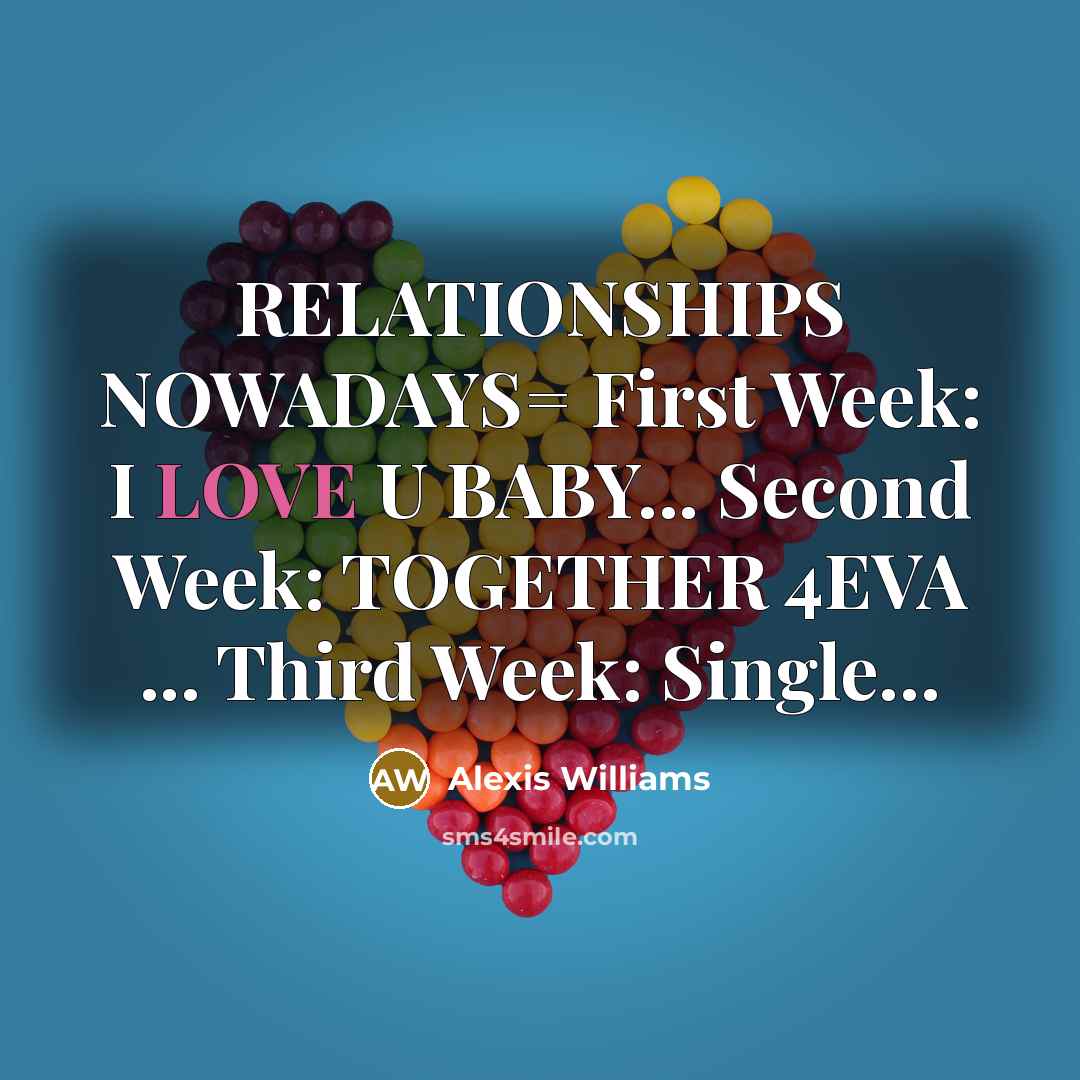 “RELATIONSHIPS NOWADAYS= First Week: I LOVE U BABY... Second Week:…” quote by Alexis Williams
