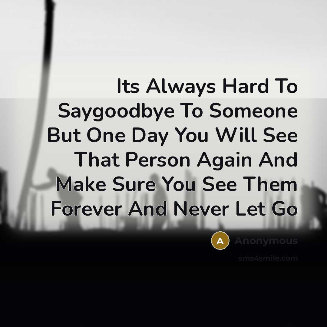 “Its Always Hard To Saygoodbye To Someone But One Day You Will See That Person Again And Make Sure You See Them Forever And Never Let Go” quote by Anonymous