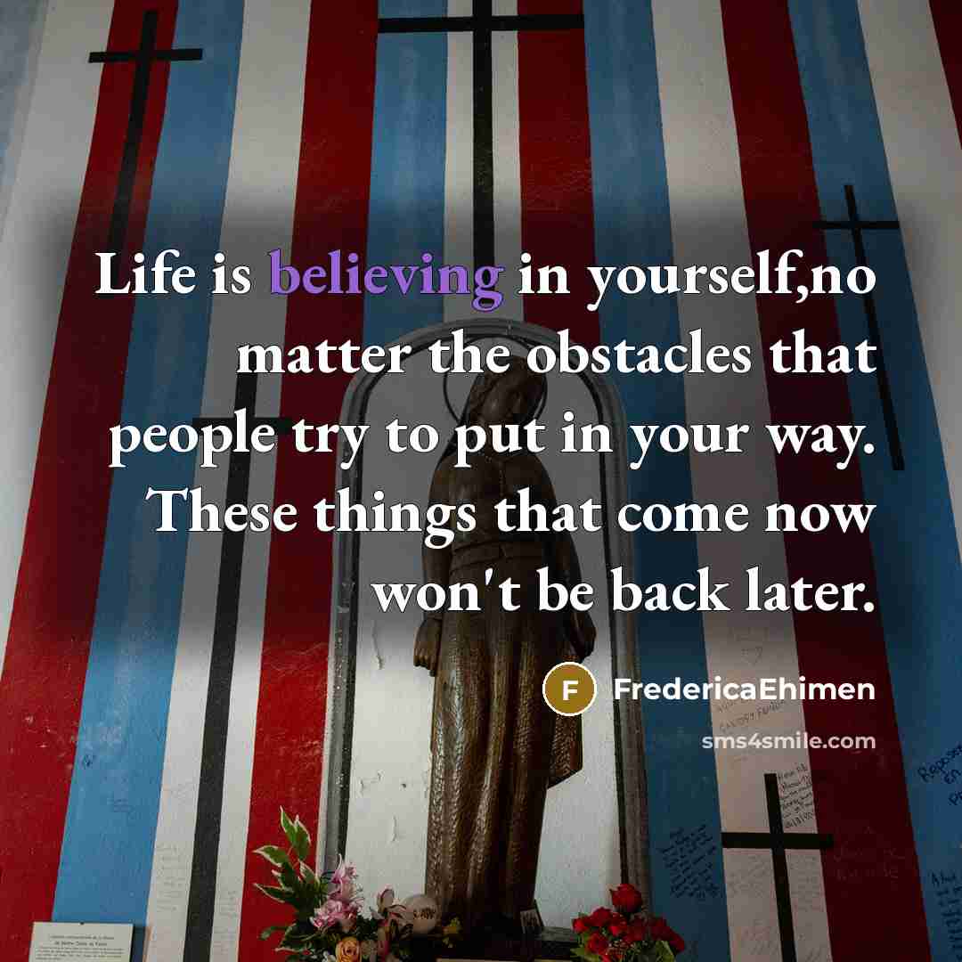 “Life is believing in yourself,no matter the obstacles that people try to put in your way. These things that come now won't be back later.” quote by FredericaEhimen