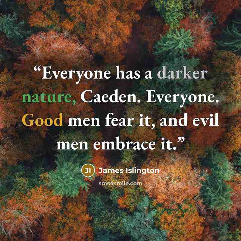 “Everyone has a darker nature, Caeden. Everyone. Good men fear it, and evil men embrace it.” quote by James Islington