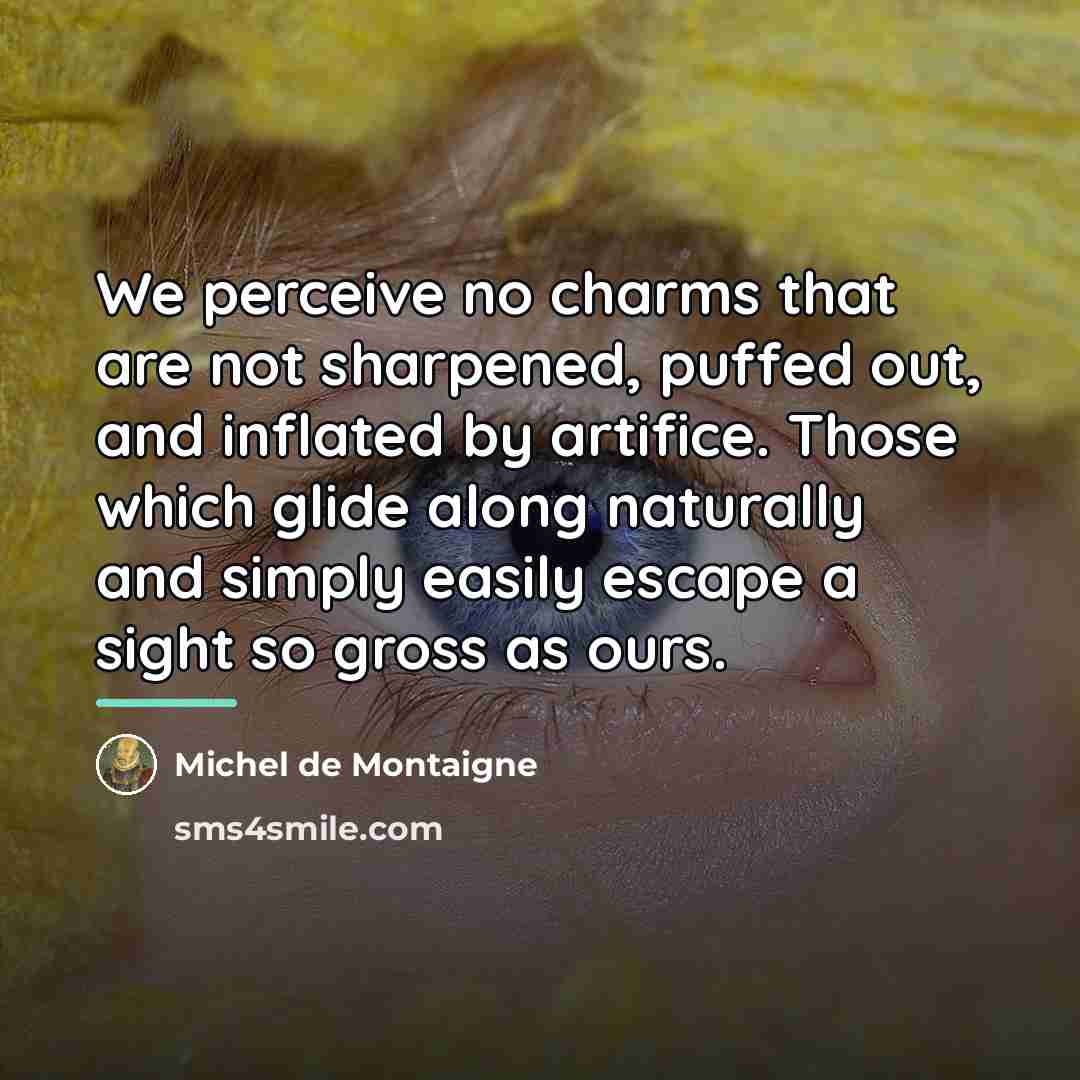 “We perceive no charms that are not sharpened, puffed out,…” quote by Michel de Montaigne