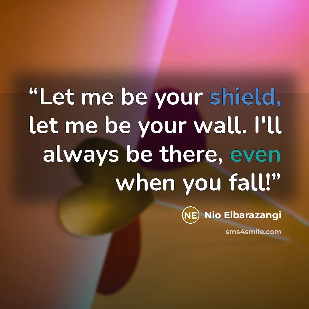 “Let me be your shield, let me be your wall. I'll always be there, even when you fall!” quote by Nio Elbarazangi