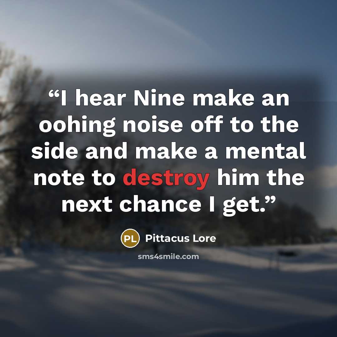 “I hear Nine make an oohing noise off to the side and make a mental note to destroy him the next chance I get.” quote by Pittacus Lore