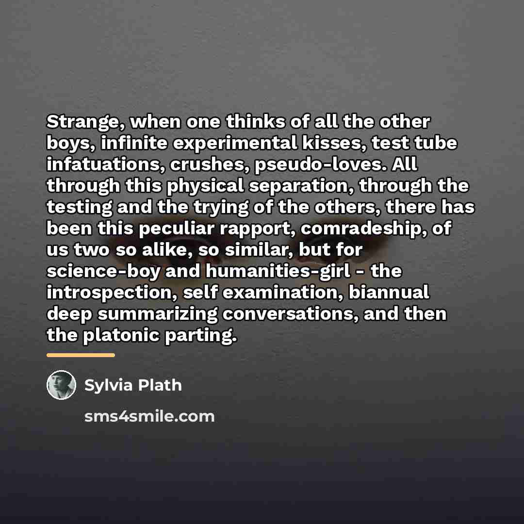 “Strange, when one thinks of all the other boys, infinite…” quote by Sylvia Plath