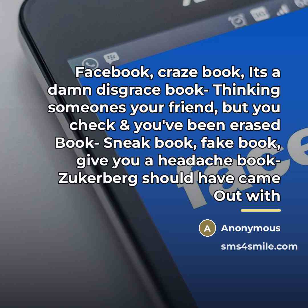 “Facebook, craze book, Its a damn disgrace book- Thinking someones…” quote by Anonymous