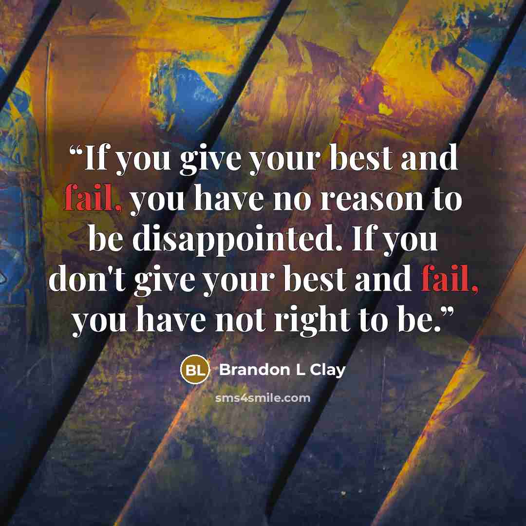“If you give your best and fail, you have no reason to be disappointed. If you don't give your best and fail, you have not right to be.” quote by Brandon L Clay