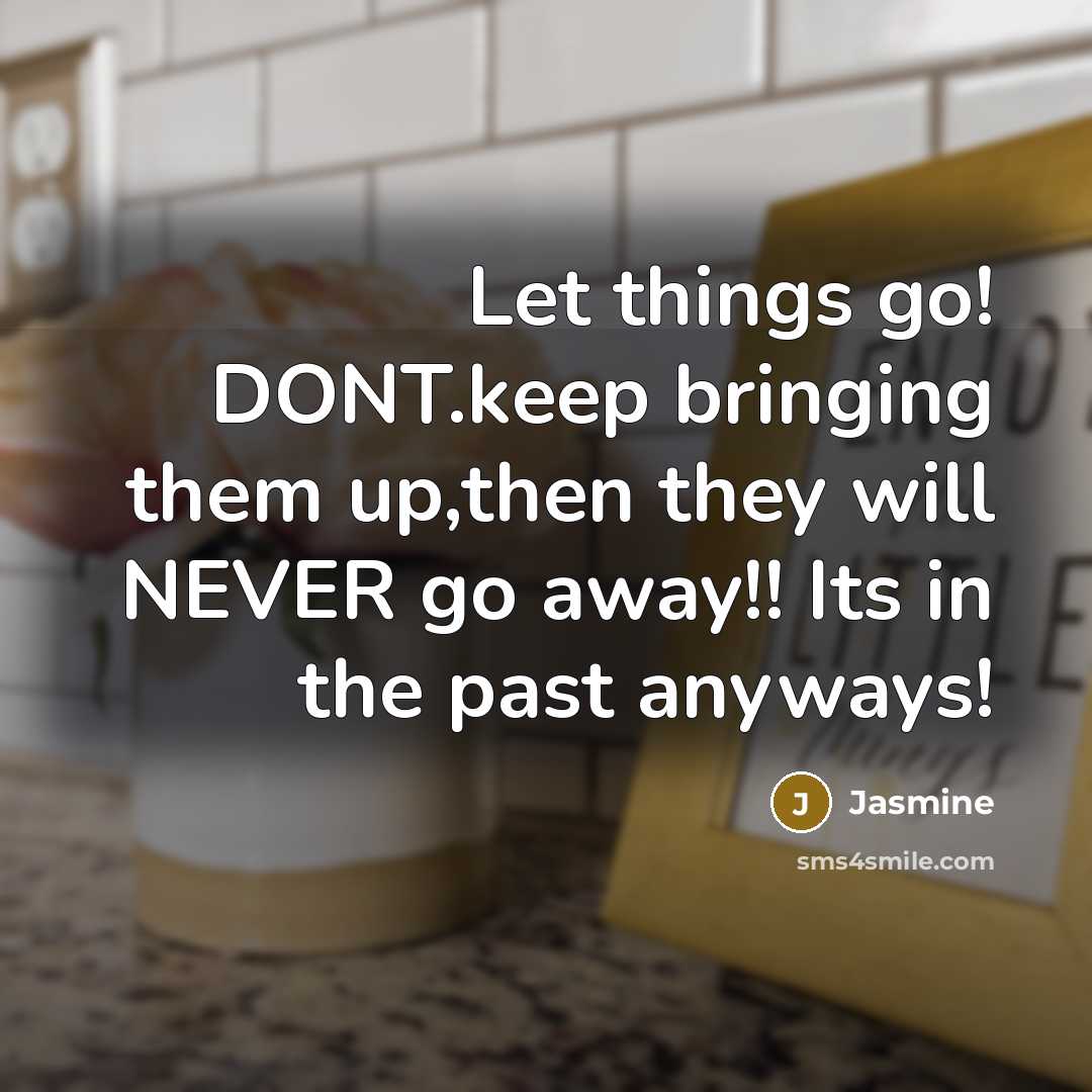 “Let things go! DONT.keep bringing them up,then they will NEVER go away!! Its in the past anyways!” quote by Jasmine