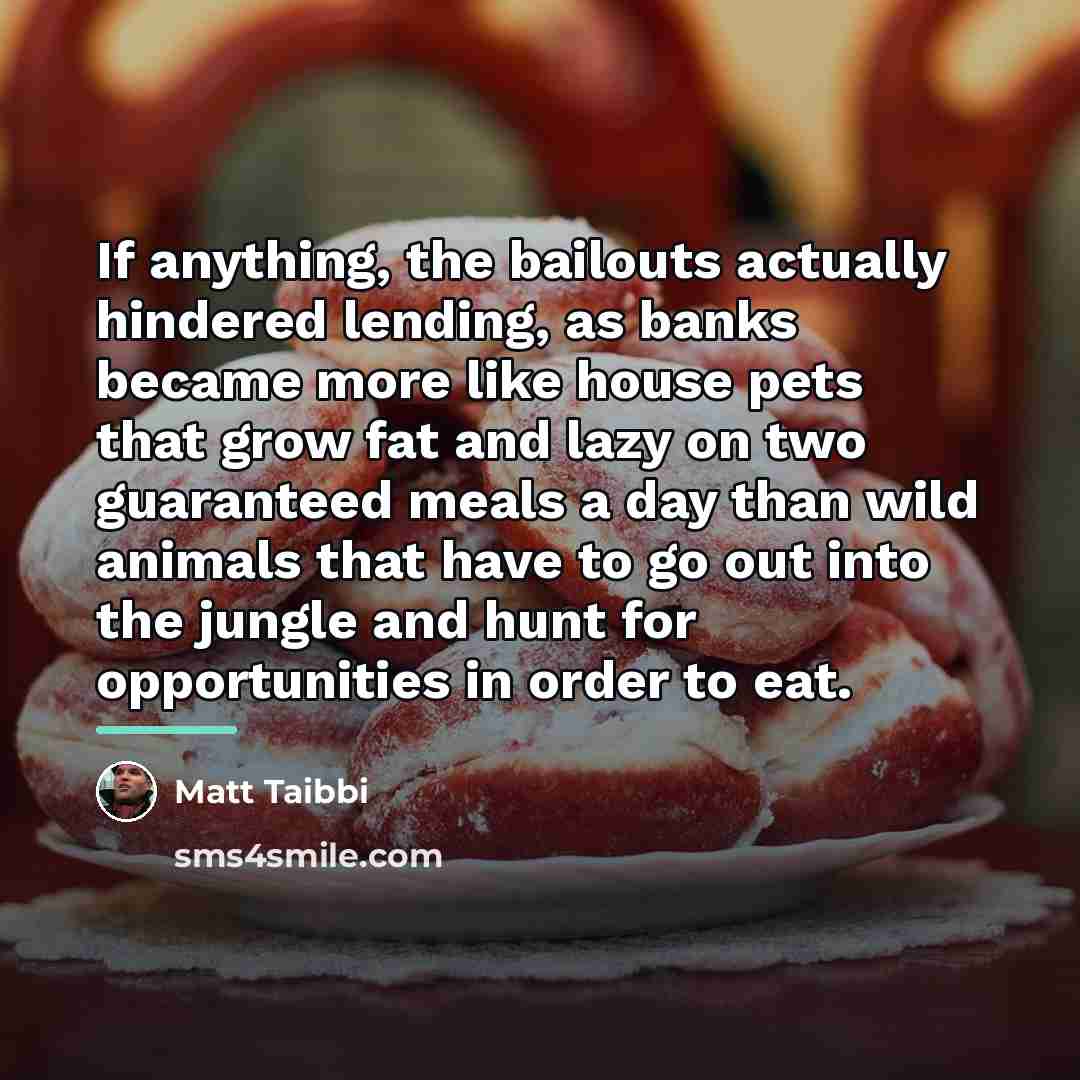 “If anything, the bailouts actually hindered lending, as banks became…” quote by Matt Taibbi