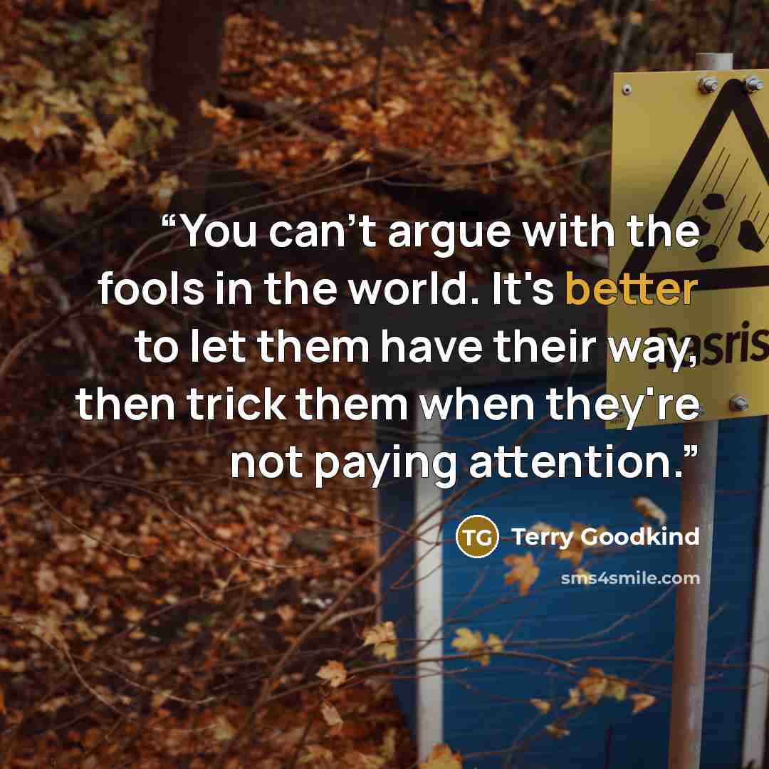“You can't argue with the fools in the world. It's better to let them have their way, then trick them when they're not paying attention.” quote by Terry Goodkind
