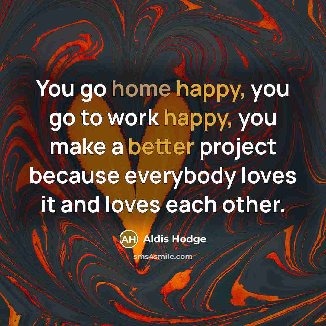 “You go home happy, you go to work happy, you…” quote by Aldis Hodge