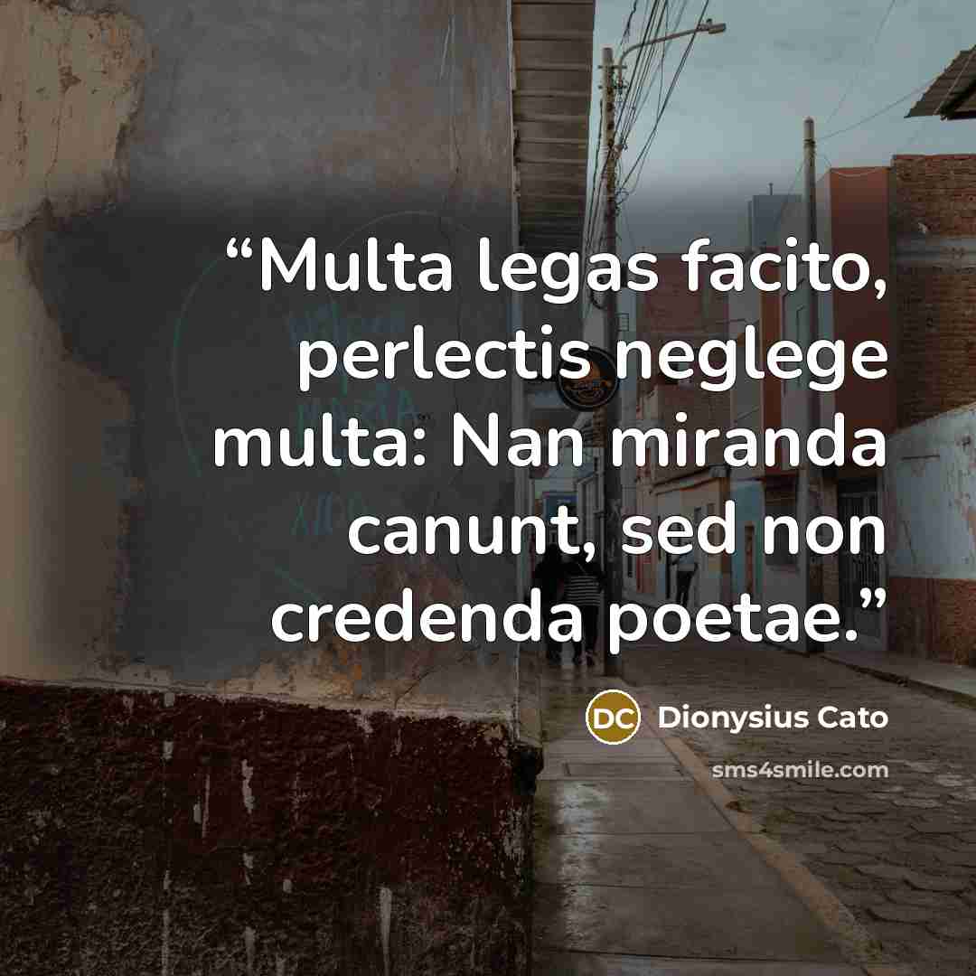 “Multa legas facito, perlectis neglege multa: Nan miranda canunt, sed non credenda poetae.” quote by Dionysius Cato