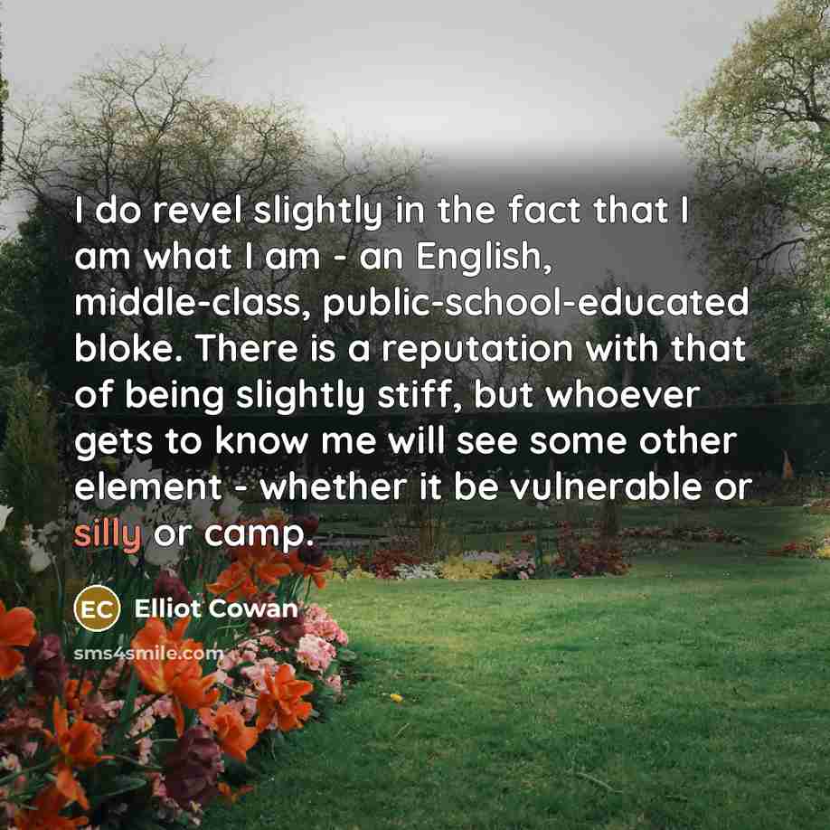 “I do revel slightly in the fact that I am…” quote by Elliot Cowan