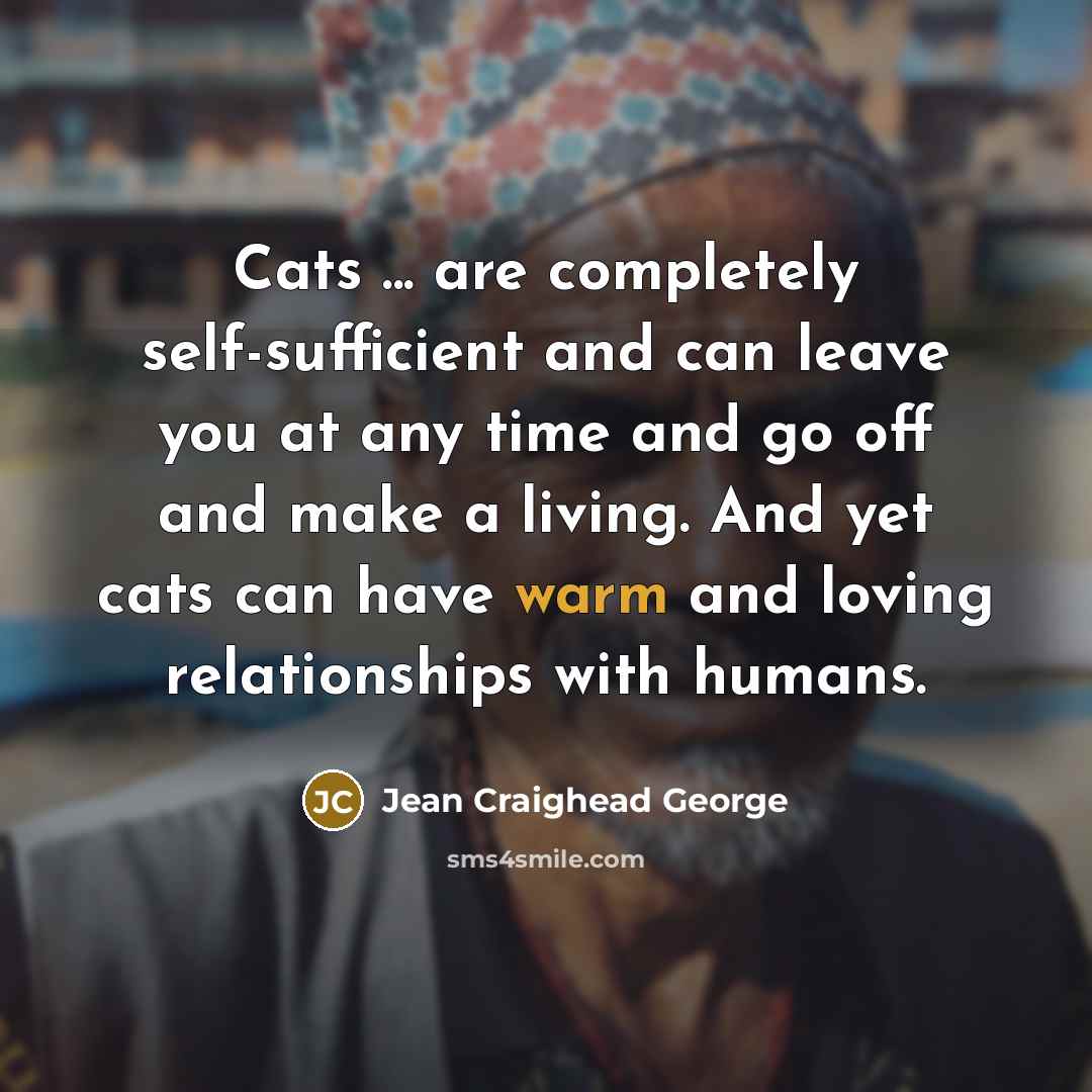“Cats ... are completely self-sufficient and can leave you at…” quote by Jean Craighead George