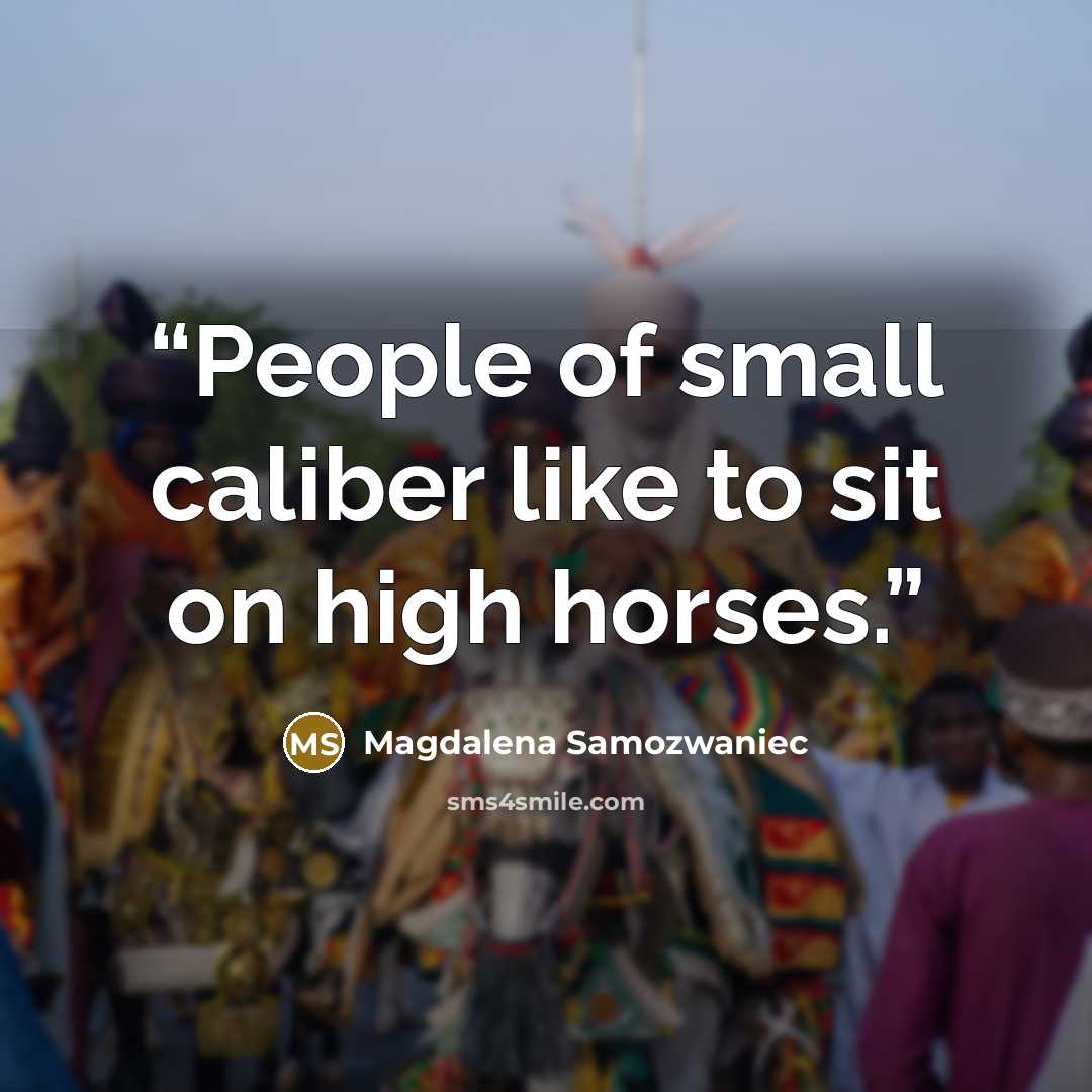 “People of small caliber like to sit on high horses.” quote by Magdalena Samozwaniec