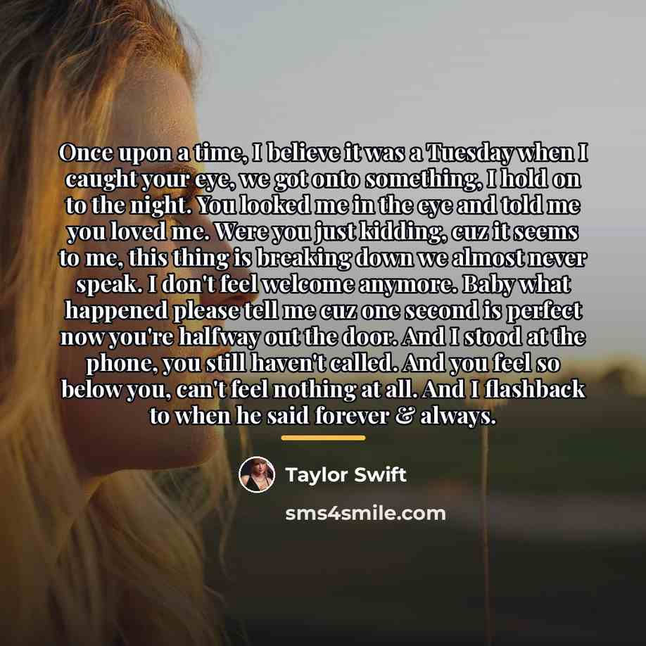 “Once upon a time, I believe it was a Tuesday…” quote by Taylor Swift