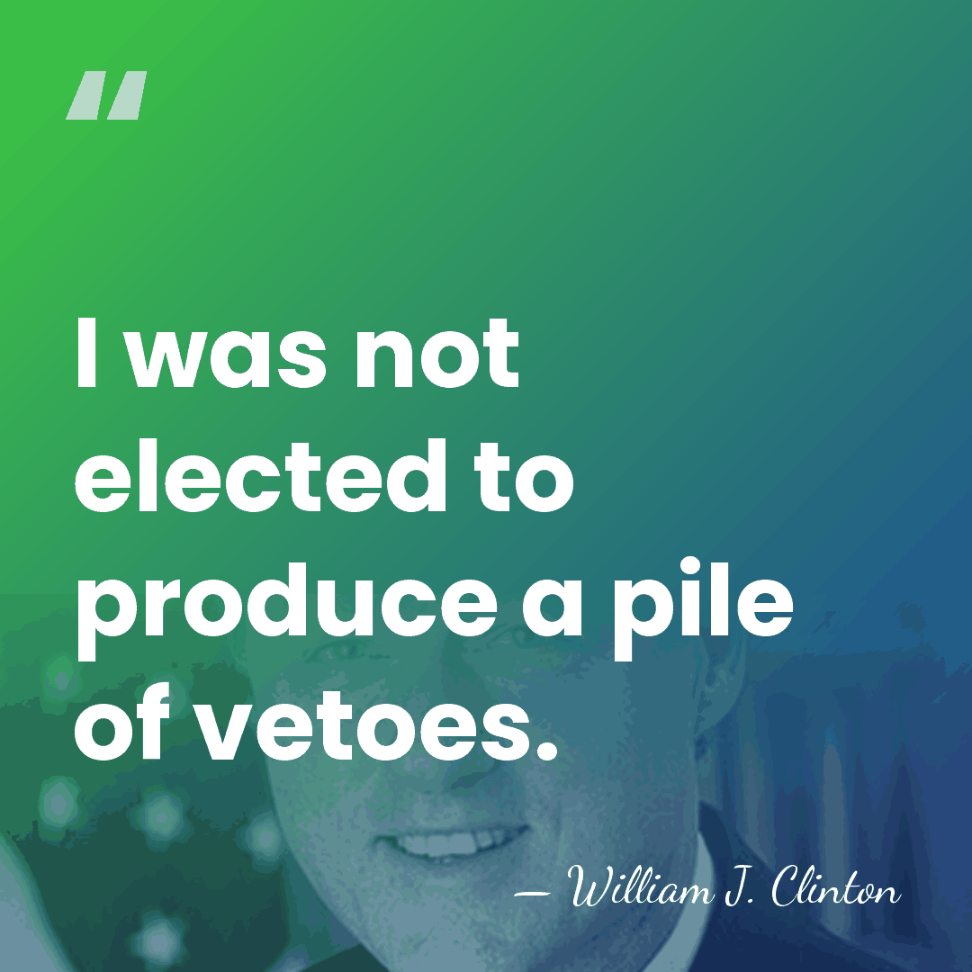 I was not elected to produce a pile of vetoes. - William J. Clinton