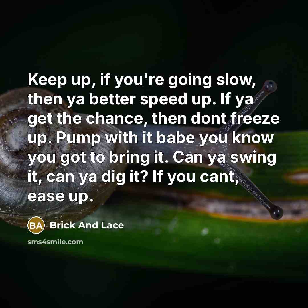 “Keep up, if you're going slow, then ya better speed…” quote by Brick And Lace