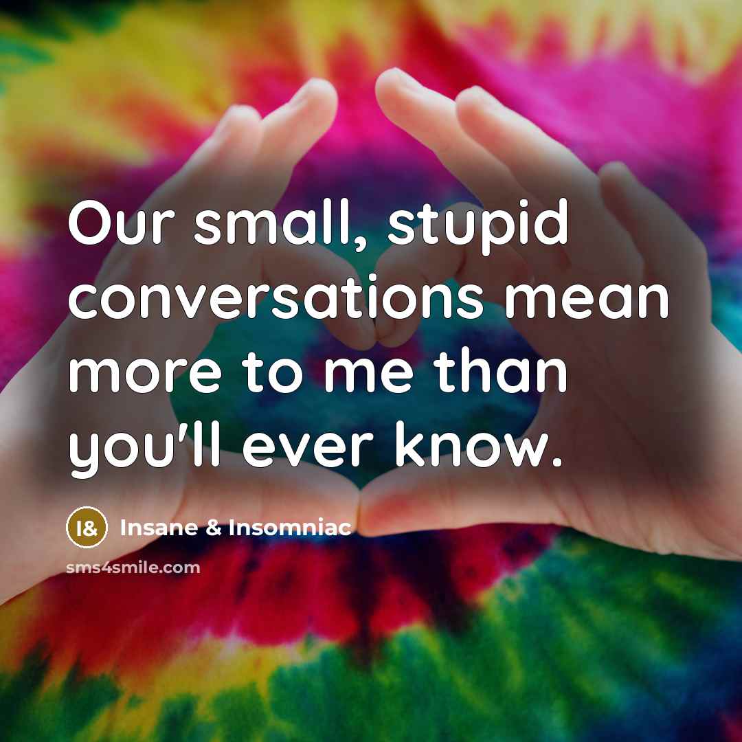 “Our small, stupid conversations mean more to me than you'll…” quote by Insane & Insomniac