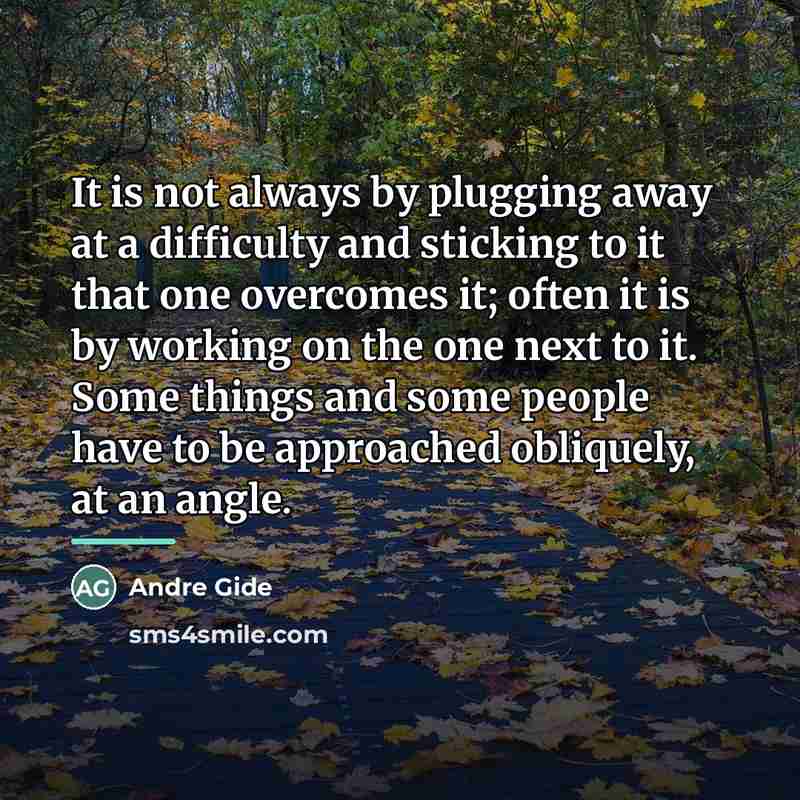 “It is not always by plugging away at a difficulty…” quote by Andre Gide