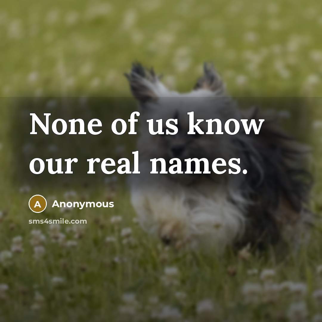 “None of us know our real names.” quote by Anonymous