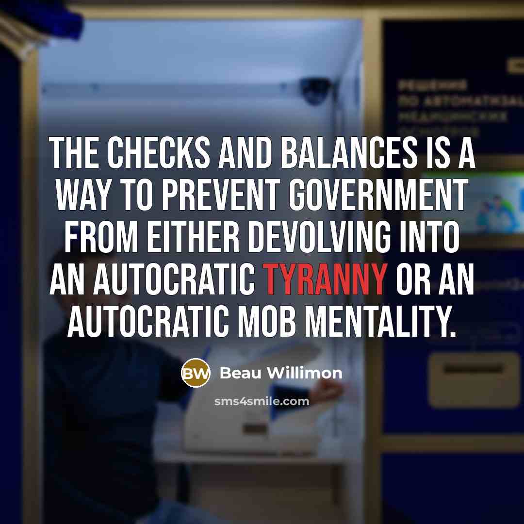 “The checks and balances is a way to prevent government…” quote by Beau Willimon