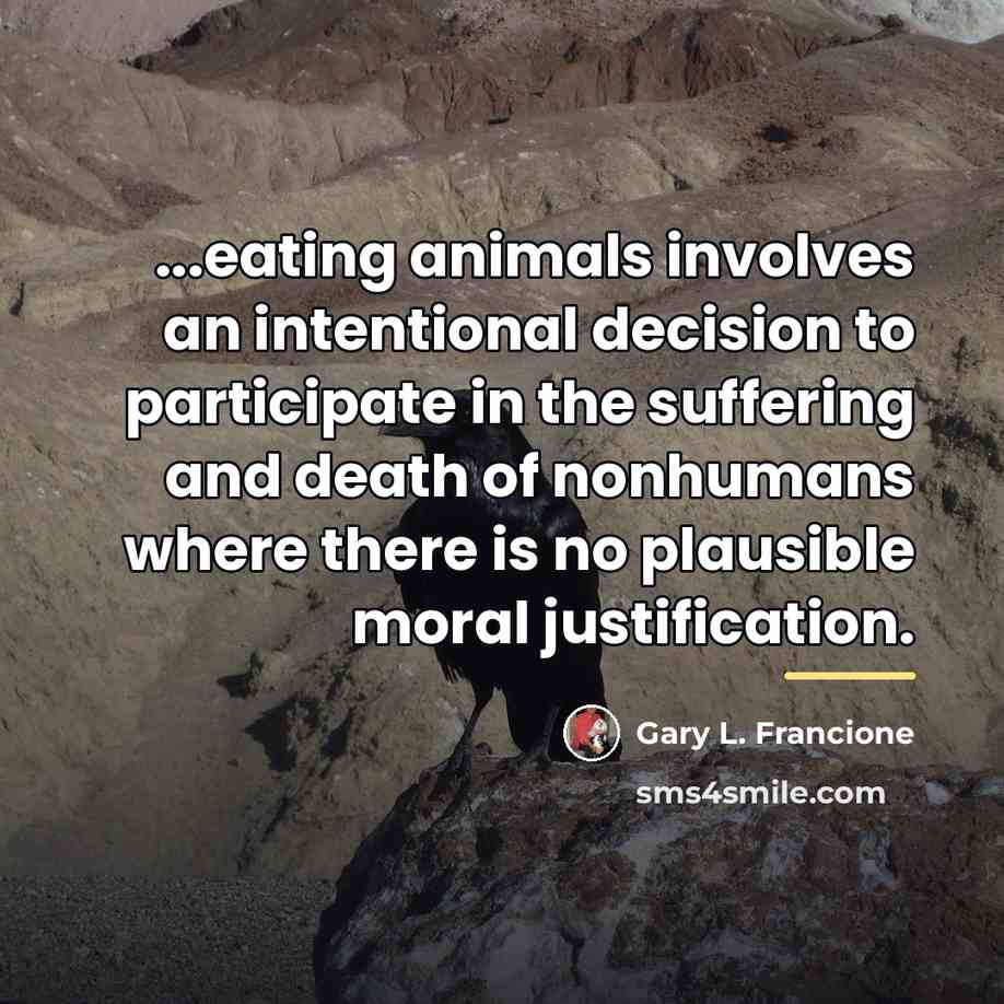 “...eating animals involves an intentional decision to participate in the…” quote by Gary L. Francione