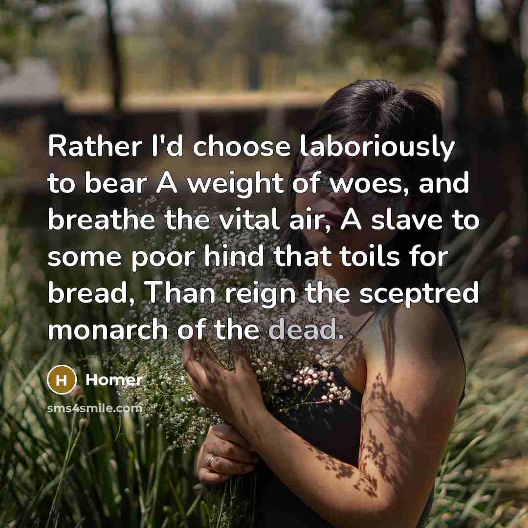 “Rather I'd choose laboriously to bear A weight of woes,…” quote by Homer