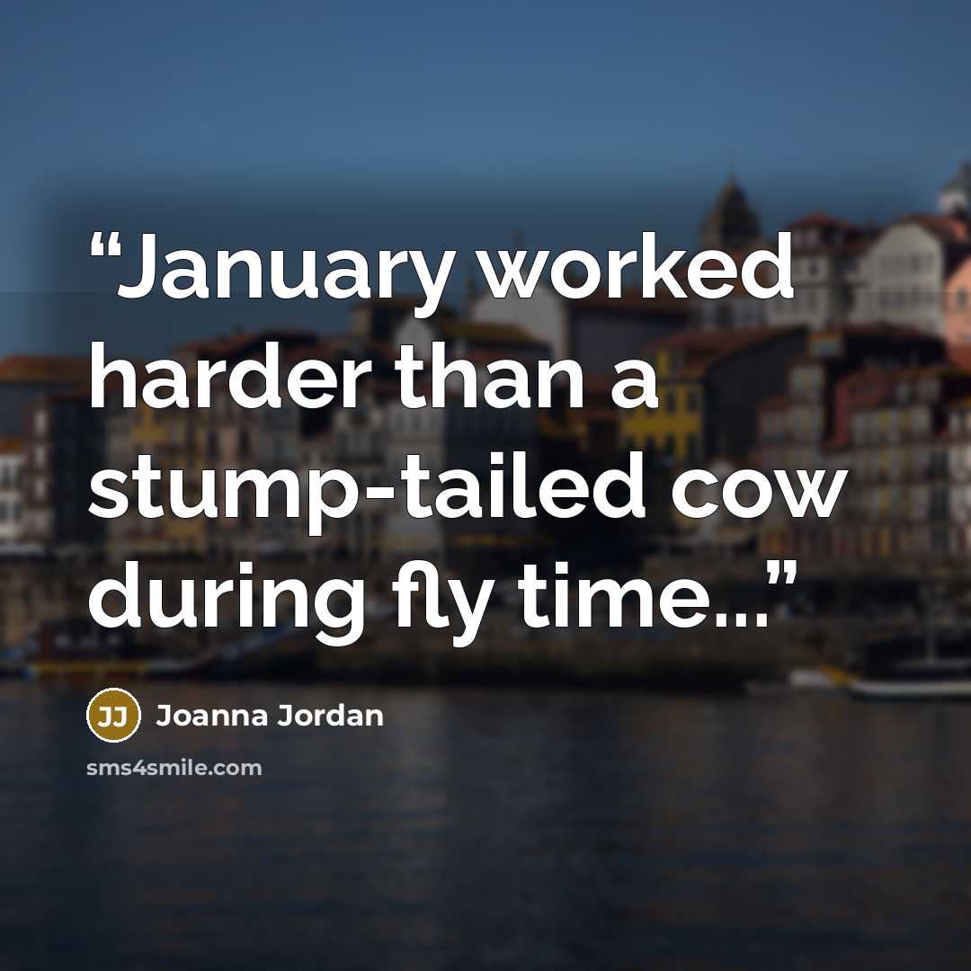 “January worked harder than a stump-tailed cow during fly time...” quote by Joanna Jordan