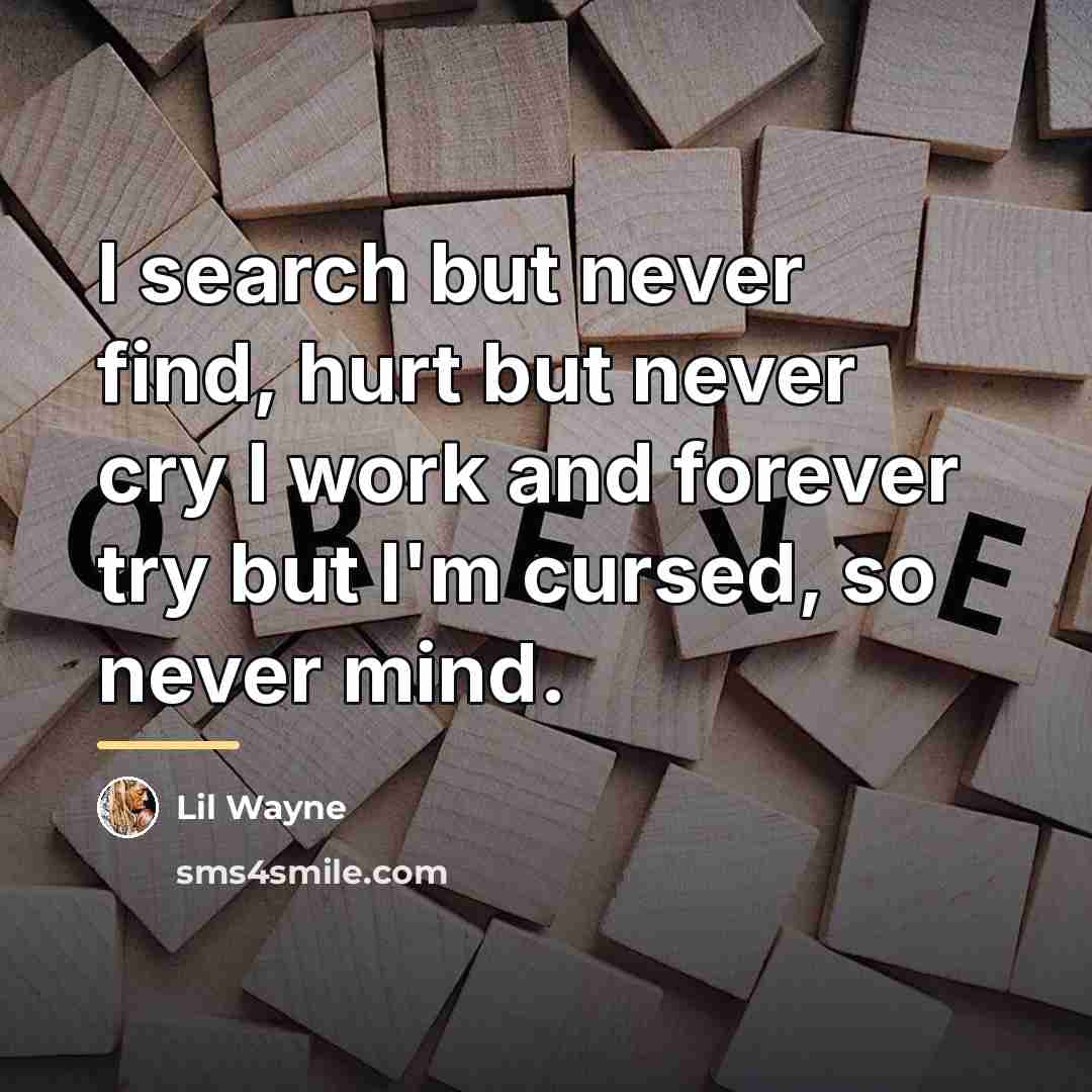 “I search but never find, hurt but never cry I…” quote by Lil Wayne