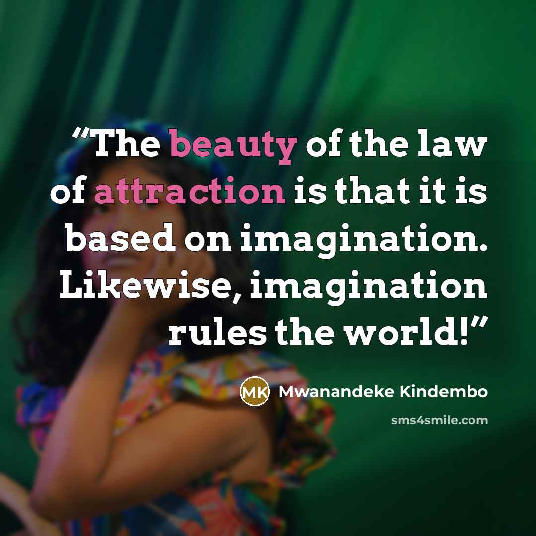 “The beauty of the law of attraction is that it is based on imagination. Likewise, imagination rules the world!” quote by Mwanandeke Kindembo